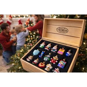 Museum Thomas Series Glass Ornament Set Wooden Crate Vintage Christmas Ornaments